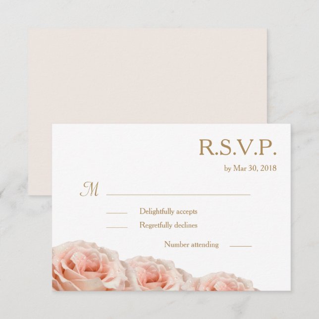 Blush Pink Dewy Rose Floral White Wedding RSVP Einladung (Vorne/Hinten)