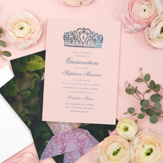 Blush Pink Diamond Crocess Prinzessin Quinceañera Einladung
