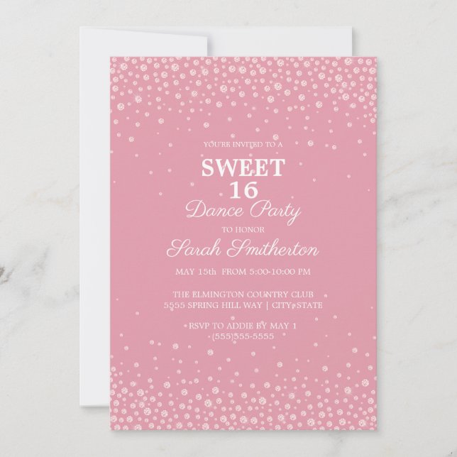 Blush Pink Diamond Glitzer Sweet 16 Dance Party Einladung (Vorderseite)