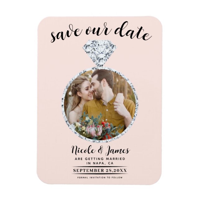Blush Pink Diamond Ring Blende Foto Save the Date Magnet (Vertikal)