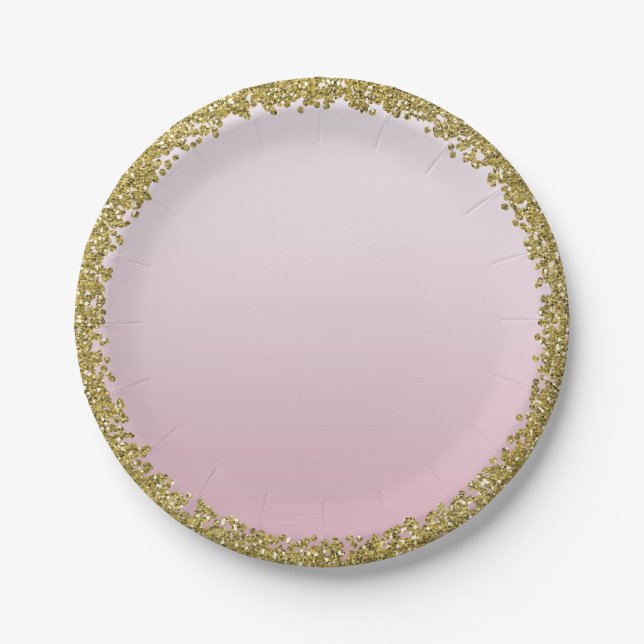 Blush Pink Dipped Gold Glitzer Glam Sparkle Party Pappteller (Vorderseite)