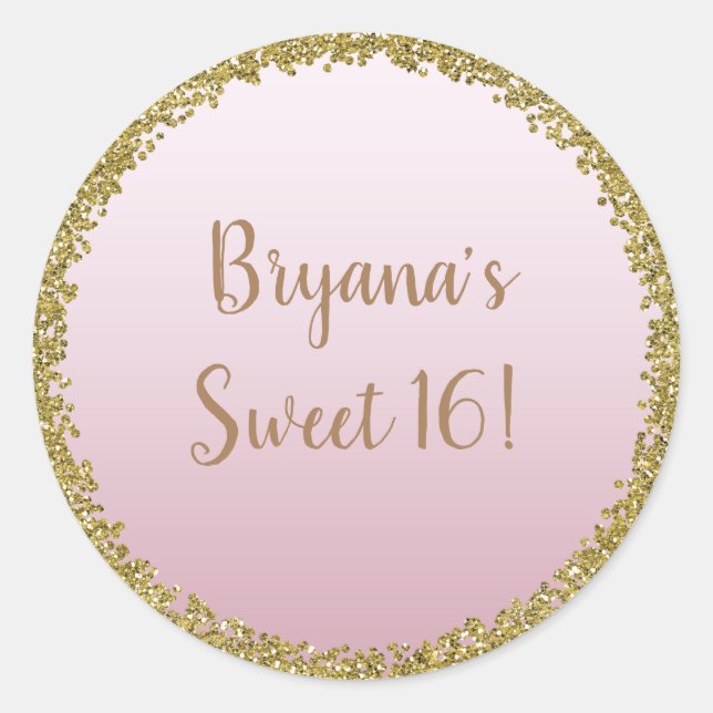 Blush Pink Dipped Gold Glitzer Glam Sparkle Party Runder Aufkleber (Vorderseite)