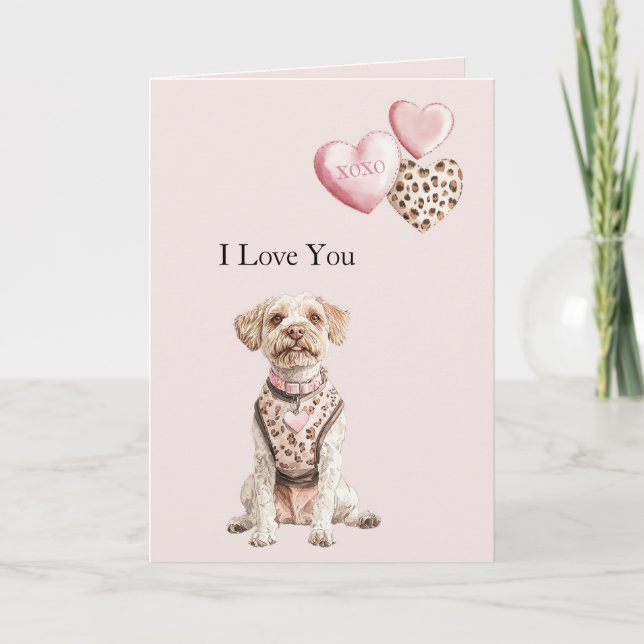 Blush Pink Dog Hearts Love Karte (Vorderseite)