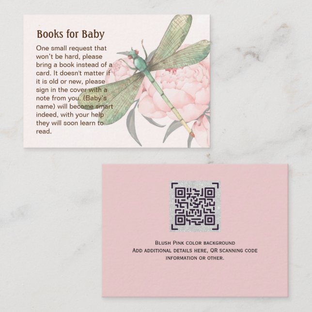 Blush Pink Dragonfly Blumenbücher für Kindergedich Begleitkarte (Vorne/Hinten)