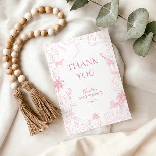 Blush Pink Dschungel-Safari-Tiere Baby-Empfangs Da Dankeskarte