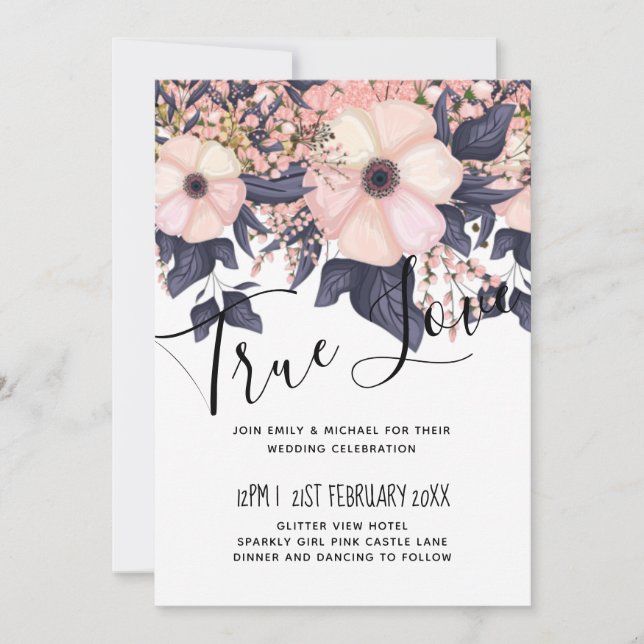 Blush Pink Dusty Blue Black Wedding Floral Budget (Vorderseite)
