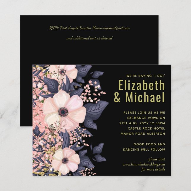 Blush Pink Dusty Blue Black Wedding Floral Budget (Vorne/Hinten)