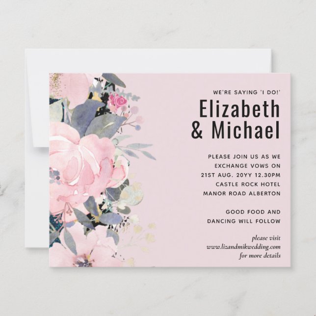 Blush Pink Dusty Blue Floral Wedding Budget (Vorderseite)