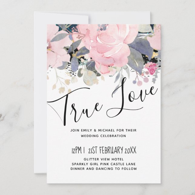 Blush Pink Dusty Blue Floral Wedding Budget (Vorderseite)