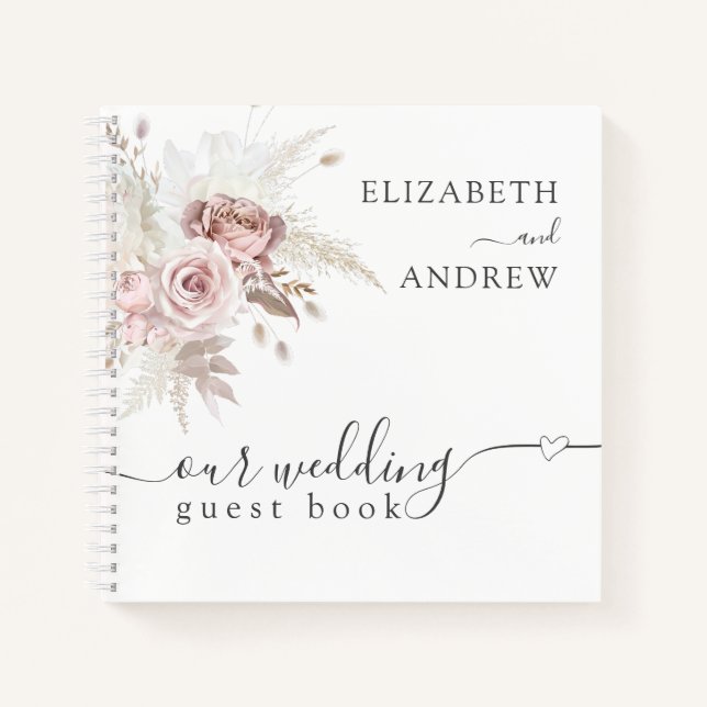 Blush Pink Dusty Rose Floral Wedding Guest Book Notizbuch (Vorderseite)