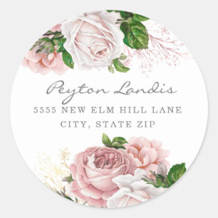 Blush Pink Dusty Rose Floral Weiße Rücksendeadress Runder Aufkleber