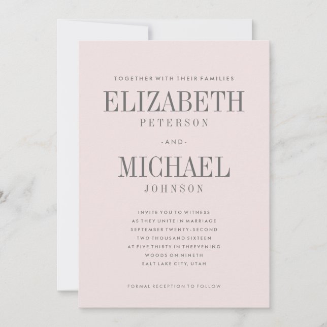 Blush Pink Einfache Elegante Art Hochzeit Einladun Einladung (Vorderseite)