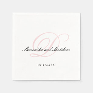 Blush Pink Einfache, elegante Script Monogram Wedd Serviette