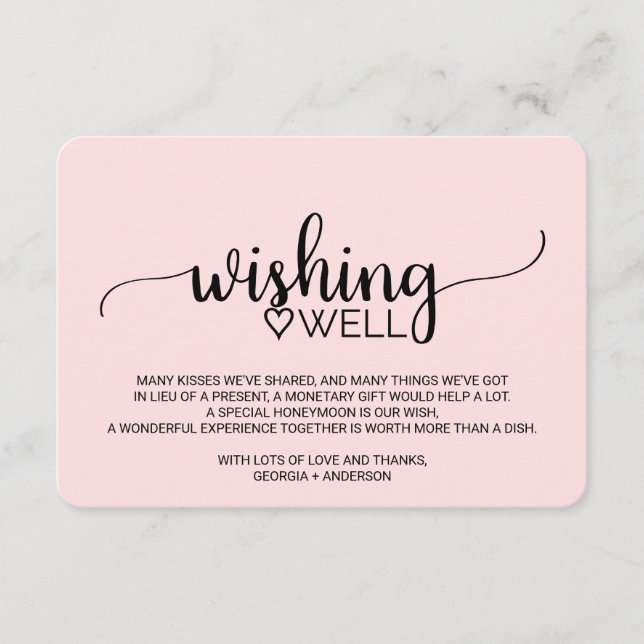 Blush Pink Einfache Kalligrafie Hochzeit wünschend Begleitkarte (Vorderseite)
