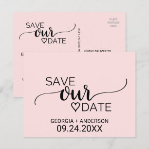 Blush Pink Einfache Kalligraphie Rette unser Datum Ankündigungspostkarte