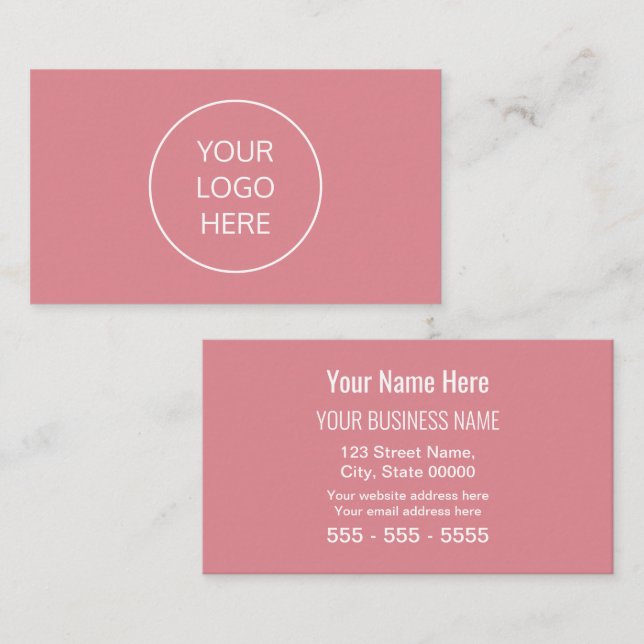 Blush Pink Einfache, moderne Logo hinzufügen Visitenkarte (Vorne/Hinten)