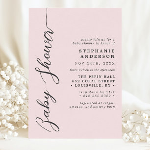 Blush Pink Einfache moderne Script Baby Dusche Einladung