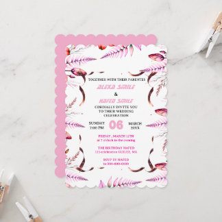 Blush Pink Elegant Gold Wedding Invitation , Whit Einladung