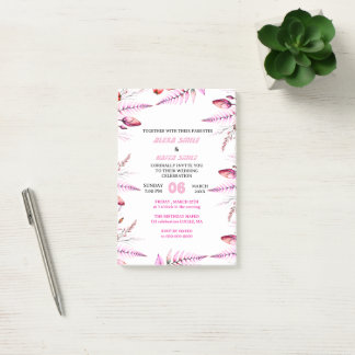 Blush Pink Elegant Gold Wedding Invitation , Whit Post-it Klebezettel