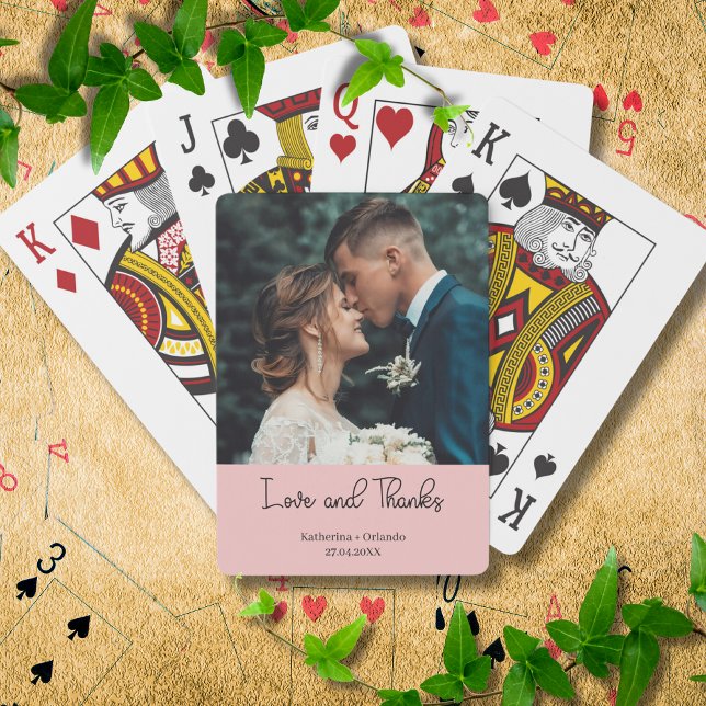 Blush Pink Elegant Wedding Love and Thanks Photo Spielkarten (Von Creator hochgeladen)