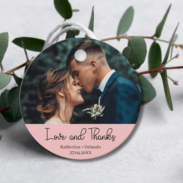 Blush Pink Elegant Wedding Love & Thanks Photo Geschenkanhänger (Von Creator hochgeladen)