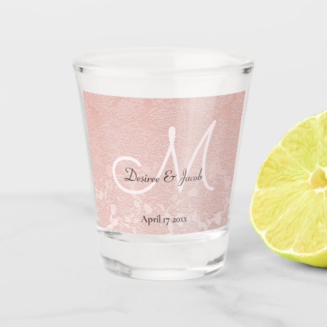 Blush Pink Elegant Wedding Monogram Schnapsglas (Vorderseite)
