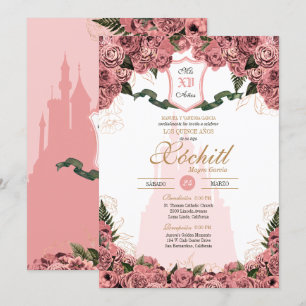 Blush Pink Elegante Prinzessin Royalty Quinceanera Einladung