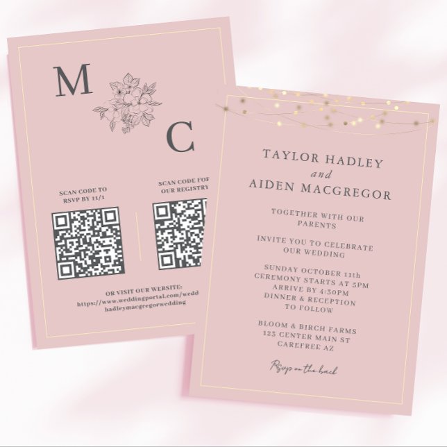 Blush Pink Eleganter QR Code Hochzeit Einladung (Von Creator hochgeladen)