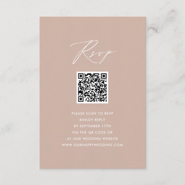 Blush Pink Elegantes Skript Einfache QR Hochzeit R Begleitkarte (Vorderseite)
