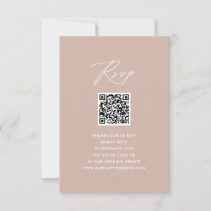 Blush Pink Elegantes Skript Einfache QR Hochzeit R RSVP Karte