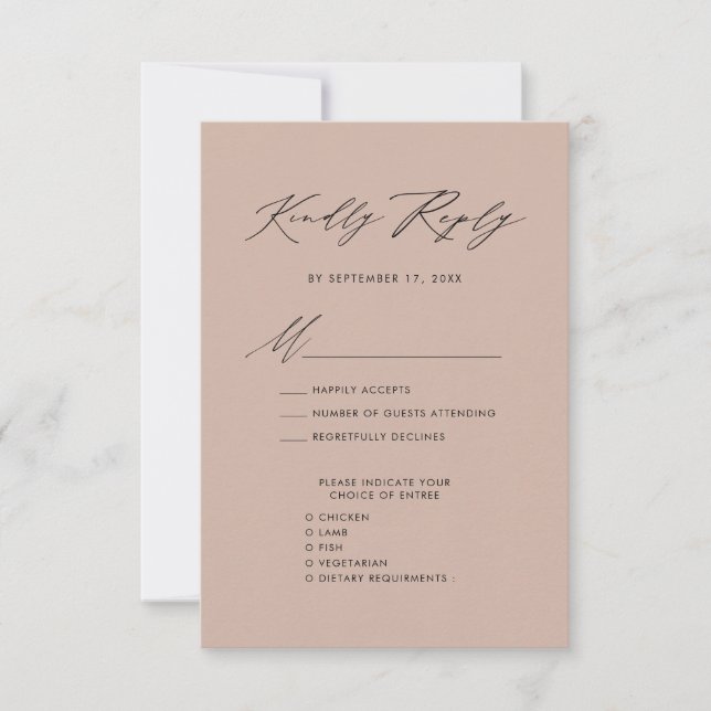Blush Pink Elegantes Skript Minimalistische Hochze RSVP Karte (Vorderseite)