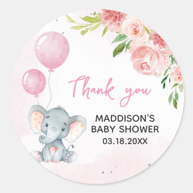 Blush Pink Elephant Baby Dusche Runder Aufkleber (Vorderseite)
