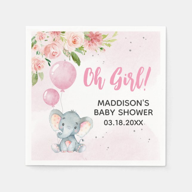 Blush Pink Elephant Baby Dusche Serviette (Vorderseite)