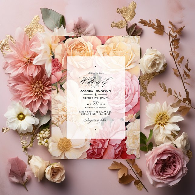 Blush Pink, Elfenbein und Gold Floral Wedding Einladung (Von Creator hochgeladen)