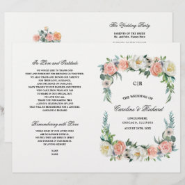 Blush Pink Elfenbeinblume Hochzeitsprigramm