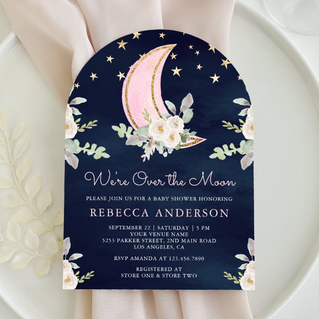 Blush Pink Elfenbeinblütenmoon Arch Navy Baby Dusc Einladung (Von Creator hochgeladen)