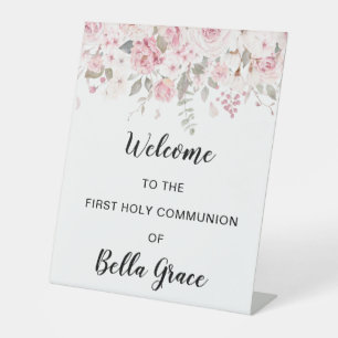 Blush Pink Erste Kommune Blues Willkommen Sockelschild