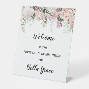 Blush Pink Erste Kommune Blues Willkommen Sockelschild
