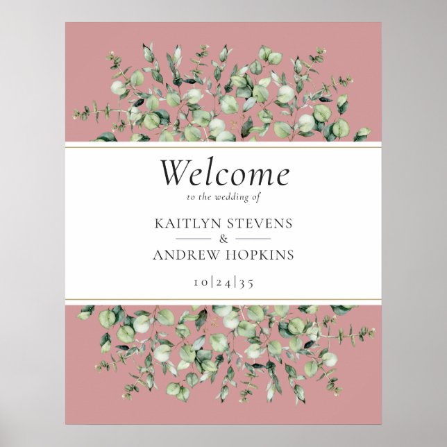 Blush Pink Eucalyptus Wedding Welcome  Poster (Vorne)