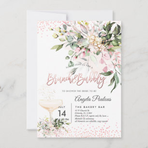 Blush Pink Eukalyptus Brunch Bubbly Einladung