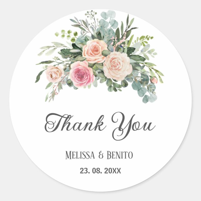 Blush Pink Eukalyptus Greenery Geometric Wedding Runder Aufkleber (Vorderseite)