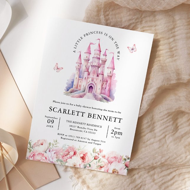Blush Pink Fairytale Burg Bloral Baby Dusche Einladung (Von Creator hochgeladen)