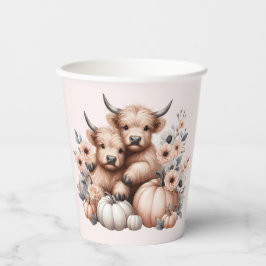 Blush Pink Fall Highland Cow Baby Duschbecher Pappbecher