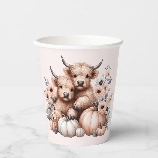 Blush Pink Fall Highland Cow Baby Duschbecher Pappbecher (Vorderseite)