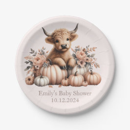 Blush Pink Fall Highland Cow Baby Dusche Teller