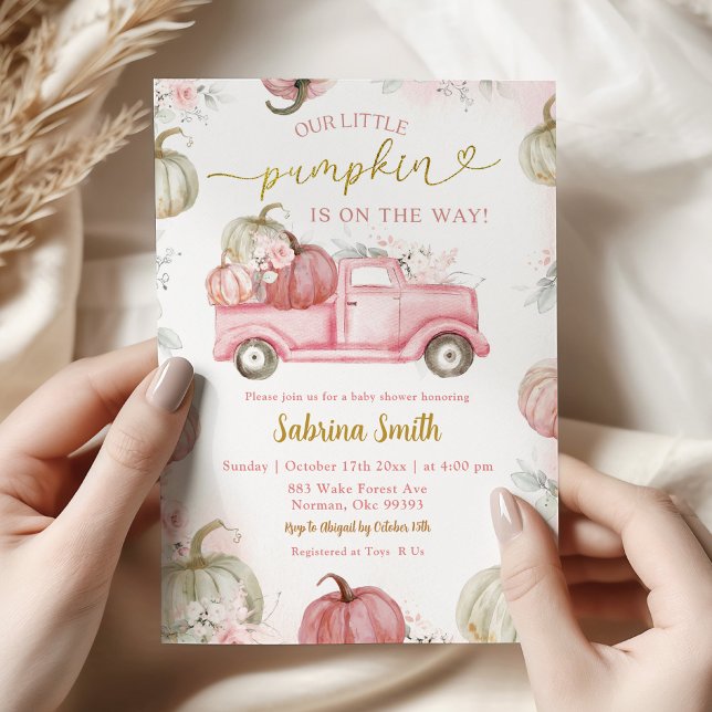 Blush Pink Fall Pumpkin Truck Baby Dusche Einladung (Von Creator hochgeladen)