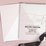 Blush Pink Farbblock Sweet 16 Geburtstagsparty Folieneinladung<br><div class="desc">Feiern Sie ein besonderes Sweet 16 mit dieser eleganten,  rosafarbenen Farbblockfolie. Das moderne Design besticht durch ein geometrisches Muster und schimmernde Goldfolienakzente in der Rose,  die sich perfekt für ein stilvolles und anspruchsvolles Fest eignen. Personalisieren Sie Ihre Veranstaltungsdetails,  um einen unvergesslichen Sake für Ihre Gäste zu schaffen.</div>