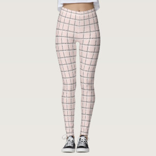 Blush Pink Fein Kariertes Muster Preppy Leggings