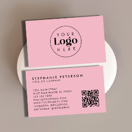 Blush Pink Feminine Custom Company Logo QR Code Visitenkarte