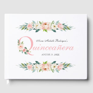 Blush Pink Feminoral Quinceanera Gästebuch
